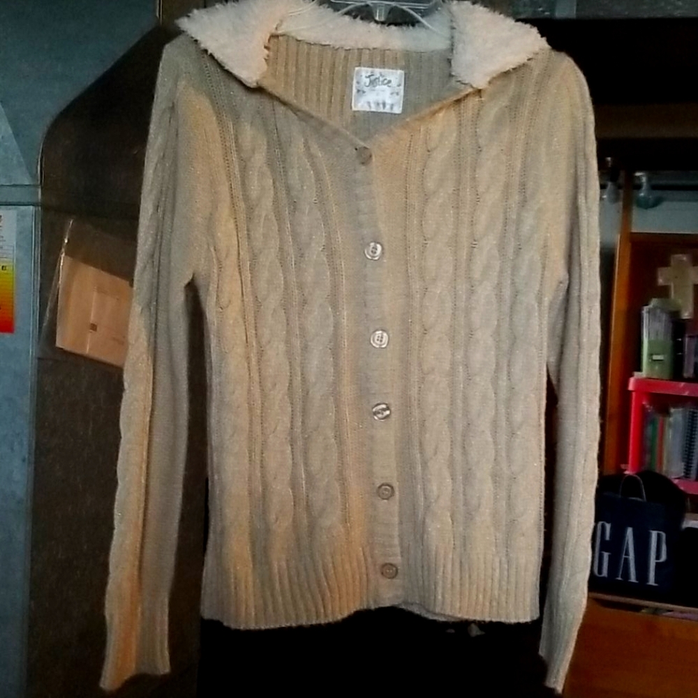 Sherpa hood tan colored button sweater